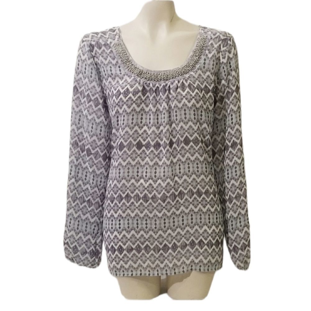 Studio Y Geometric Pattern Ladies Peasant Blouse‎